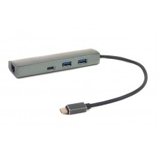 Перехідник PowerPlant 2 USB 3.0, Type-C USB 3.1 + Gigabit Ethernet (CA910557)