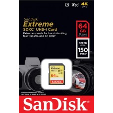 Карта памяти SanDisk 64GB SDXC C10 UHS-I U3 R150/W60MB/s Extreme