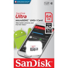 Карта памяти SanDisk 64GB microSDXC C10 UHS-I R80MB/s Ultra