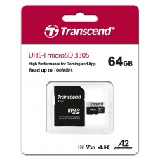 Карта памяти Transcend 64GB microSDXC C10 UHS-I U3 A2 R100/W85MB/s + SD